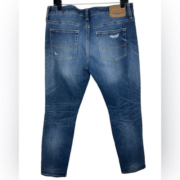 American Eagle Blue Extreme Flex 4 Distressed Skinny Jeans Size 33W 30L - Picture 2 of 13